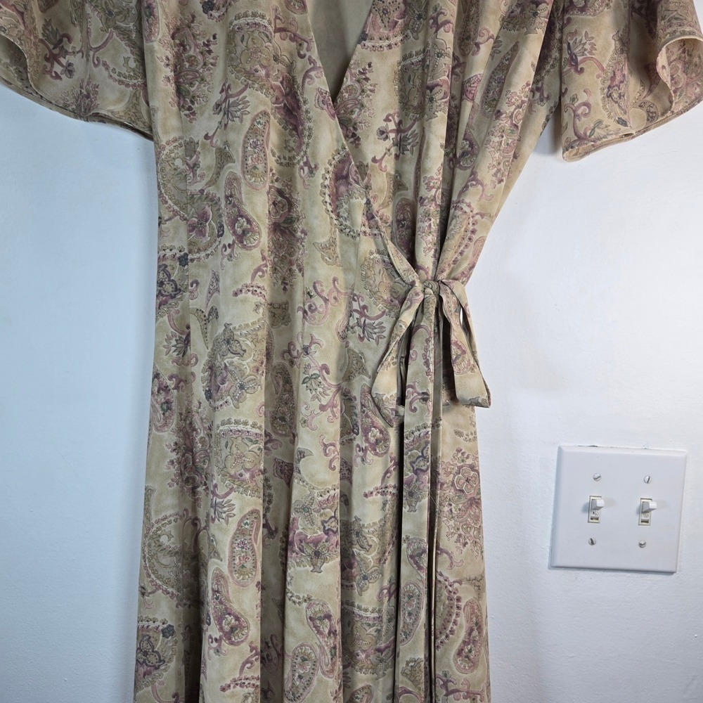 Vintage Liz Claiborne Paisley Wrap Midi Dress Size 8 Boho Cottagecore 90s - Picture 5 of 10